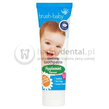 BRUSH-BABY Teething Toothpaste 50ml- pasta do pielęgnacji jamy ustnej podczas ząbkowania o smaku jabłkowo-miętowym z dodatkiem rumianku dla dzieci od 0 do 2 lat