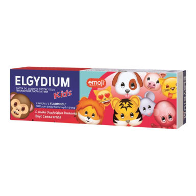 ELGYDIUM EMOJI Kids 1000 ppm FULORU 50 ml - pasta do zębów dla dzieci 3-6 lat i smaku truskawki