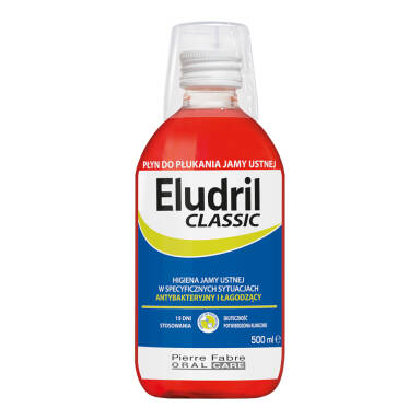 ELUDRIL Classic pozabiegowy płyn do płukania jamy ustnej z chlorheksydyną 0,10% CHX 500ml (duży)
