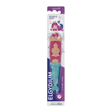 ELGYDIUM Mermaid SYRENKA Souple Soft 1szt. - podróżna szczoteczka do zębów dla dzieci od 2 do 6 roku życia