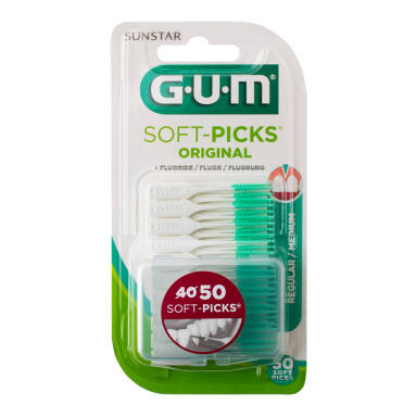 GUM Butler Soft-Picks REGULAR (632) 50szt. - wyjątkowo elastyczne wykałaczki z delikatną, gumową końcówką (ŚREDNIE)