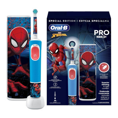 BRAUN Oral-B PRO Kids 3+ SPIDER-MAN + Travel Case - szczoteczka elektryczna dla dzieci z etui podróżnym E3567