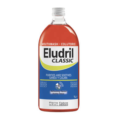 ELUDRIL Classic pozabiegowy płyn do płukania jamy ustnej z chlorheksydyną 0,10%  CHX 1 litr z pomką