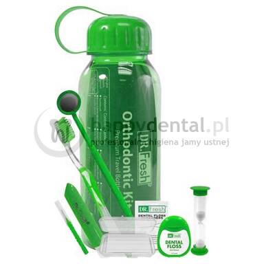 Dr.Fresh ZESTAW ortodontyczny w BIDONIE - szczoteczka + akcesoria ortodontyczne (ZIELONY)