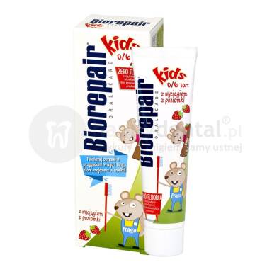 BIOREPAIR Kids 50ml - pasta do zębów o smaku poziomki bez fluoru dla dzieci do 6 roku życia 