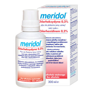 MERIDOL Chlorheksydyna 0,2% CHX 300ml - płyn do płukania jamy ustnej z chlorheksydyną 0,2% MAŁA