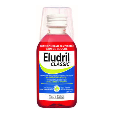 ELUDRIL Classic pozabiegowy płyn do płukania jamy ustnej z chlorheksydyną 0,10% CHX 200ml (mały)
