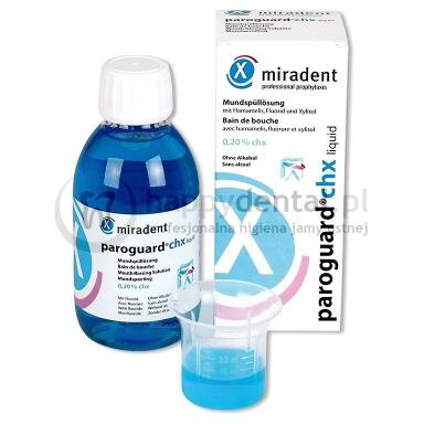 MIRADENT Paroguard CHX 0,20% 200ml - płyn o stężeniu chlorheksydyny 0,20% i związkami fluoru 250ppm