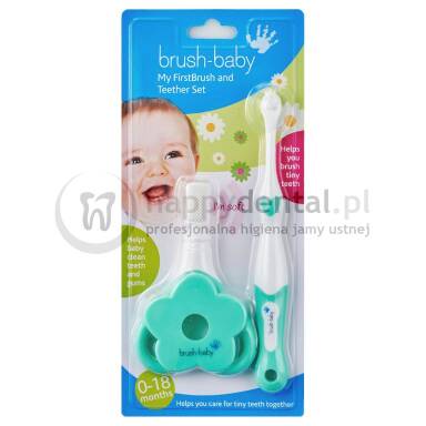 BRUSH-BABY zestaw TeetherSET + FirstBrush - profesjonalny zestaw do pielęgnacji jamy ustnej dzieci w wieku 0-18 miesięcy