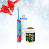 X-Mas SET - szczoteczka soniczna dla dzieci SMILESONIC KIDS + pasta do zębów Curasept BIOSMALTO Junior + gumy do żucia KAUX