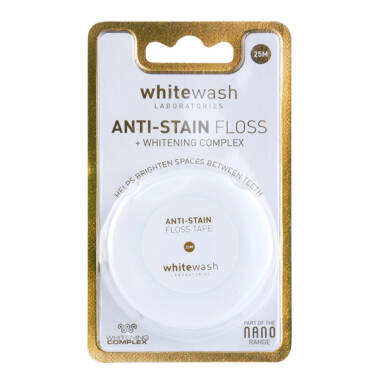 WHITEWASH Anti-Stain Floss 25m - wybielająca nić dentystyczna woskowana z kompleksem wspomagającym usuwanie przebarwień z powierzchni szkliwa