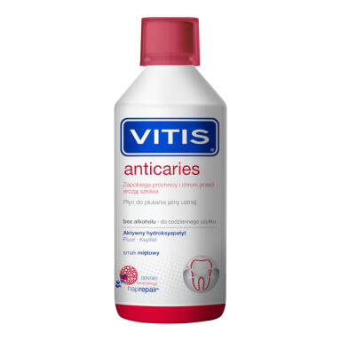 Dentaid VITIS ANTICARIES Mouthwash 500ml - płyn do płukania jamy ustnej zapobiegający powstawaniu próchnicy oraz chroniący przed kwasową erozją szkliwa