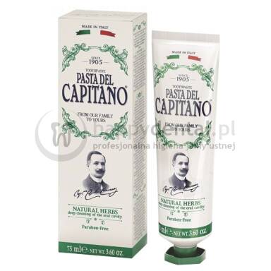 PASTA DEL CAPITANO NATURAL HERBS 75ml (zielona) - włoska, ziołowa pasta do zębów z mikrogranulkami polerującymi szkliwo