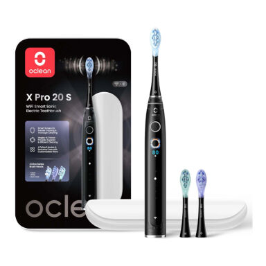 OCLEAN X PRO 20 S BLACK - zestaw szczoteczka soniczna w kolorze czarnym, 3 końcówki Oclean Ultra oraz etui podróżne