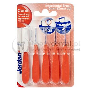 JORDAN Interdental Brush CONE (5,0mm) czerwone 5szt. - zestaw szczoteczek międzyzębowych z higieniczną osłonką