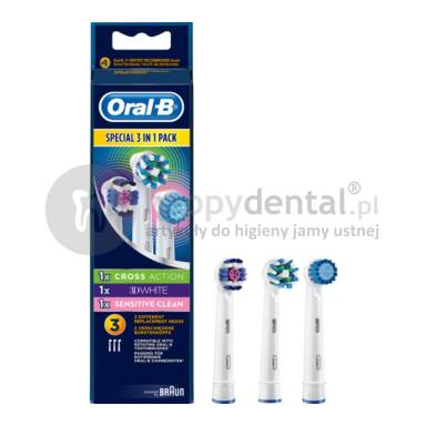 Zestaw końcówek do szczoteczek BRAUN Oral-B 3 in 1 MULTIPACK (ProWhite, CrossAction,Sensitive)