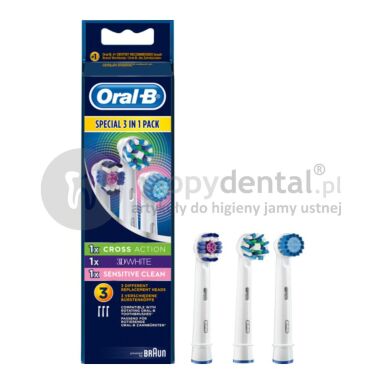 Zestaw końcówek do szczoteczek BRAUN Oral-B 3 in 1 MULTIPACK (ProWhite, CrossAction,Sensitive)