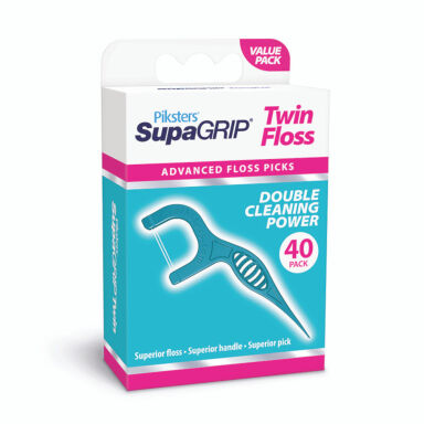 PIKSTERS SupaGRIP TWIN FLOSS 40szt. - podwójna, wytrzymała nić w niciowykałaczkach do czyszczenia przestrzeni międzyzębowych (E1069)