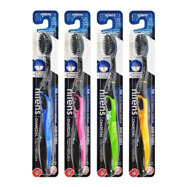 NITENS CHARCOAL Happy SET 4szt. - zestaw 4 szczoteczek antybakteryjnych do zębów z aktywnym węglem