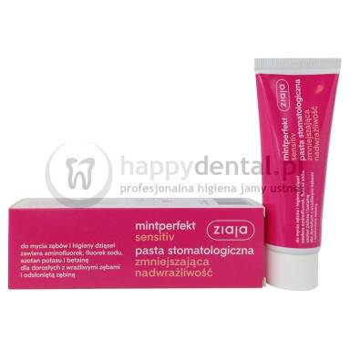 ZIAJA MINTPERFECT SENSITIVE pasta 75ml - pasta do zębów zmniejszająca objawy nadwrażliwości zębowej, zawierająca aminofluorek, fluorek sodu i azotan potasu