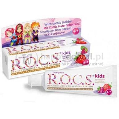 ROCS KIDS Raspberry-Strawberry 35ml - pasta do zębów dla dzieci od 4 do 7 lat o smaku truskawki i maliny