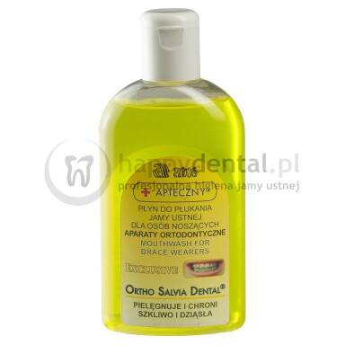 ORTHO SALVIA DENTAL Exclusive (Travel) 200ml - PŁYN do płukania jamy ustnej dla osób noszących aparaty ortodontyczne (żółty)