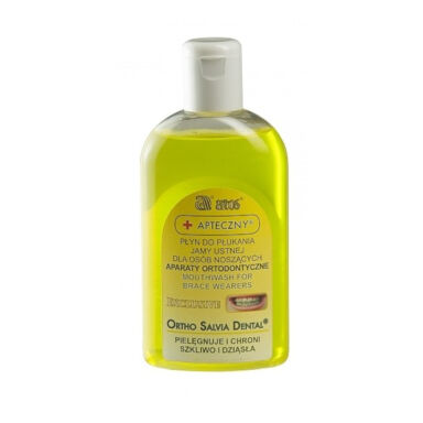 ORTHO SALVIA DENTAL Exclusive (Travel) 200ml - PŁYN do płukania jamy ustnej dla osób noszących aparaty ortodontyczne (żółty)