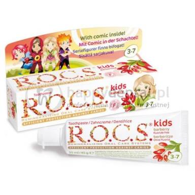 ROCS KIDS BARBERRY 35ml - pasta do zębów bez fluoru dla dzieci od 3 do 7 lat