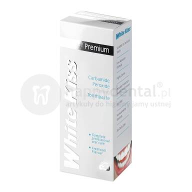 WHITE KISS Premium 75ml - pasta wybielająca zawierająca nadtlenek karbamidu