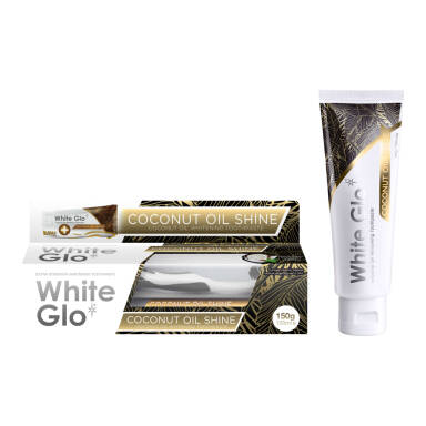 WHITE GLO Coconut Oil Shine 120ml - pasta wybielająca z olejem kokosowym + szczoteczka do zębów