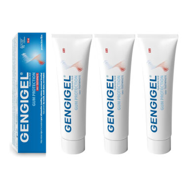 GENGIGEL Gum Protection 0,06% HAPPYSET 3x75ml - zestaw 3 past do zębów z kwasem hialuronowym wspomagająca leczenie stanów zapalnych dziąseł