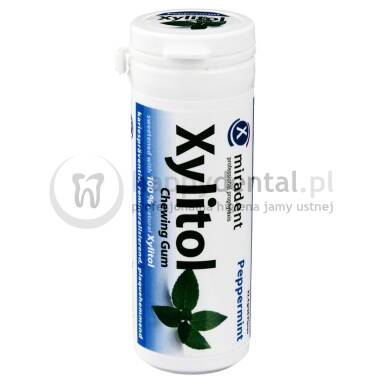 MIRADENT Xylitol Chewing Gum 30sztuk - guma do żucia z ksylitolem przeciw próchnicy (smak: <B>Mięta Pieprzowa - PEPPERMINT</B>)