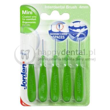 JORDAN Interdental Brush MINI (4,0mm) zielona 5szt. - zestaw szczoteczek międzyzębowych z higieniczną osłonką