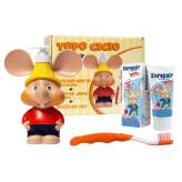 BIOREPAIR Junior Zestaw TOPO GIGIO - wyjątkowy zestaw dla dzieci z pastą, szczoteczką i wspaniałym dozownikiem Topo Gigio 250ml z pachnącym żelem do kąpieli