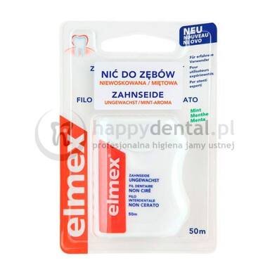 ELMEX Dental Floss Mint 50m - miętowa nić dentystyczna NIEwoskowana