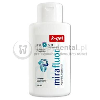 MIRADENT Mirafluor K-Gel 250ml - żel fluorkowy (0,615%) dla dzieci o smaku TRUSKAWKI