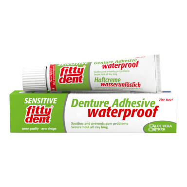 FITTYDENT Sensitive Denture Cream 40g AloeVera - klej do protez ekstra mocny z Aloesem i Mirrą