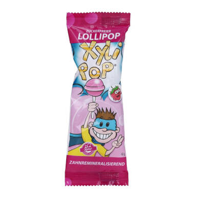 MIRADENT XyliPOP Lollipop Strawberry 1szt. - Lizak dla dzieci z ksylitolem o smaku truskawkowym