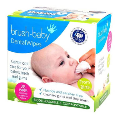 BRUSH-BABY Dental Wipes 28 szt.- chusteczki higieniczne z ksylitolem do czyszczenia dziąseł i pierwszych ząbków