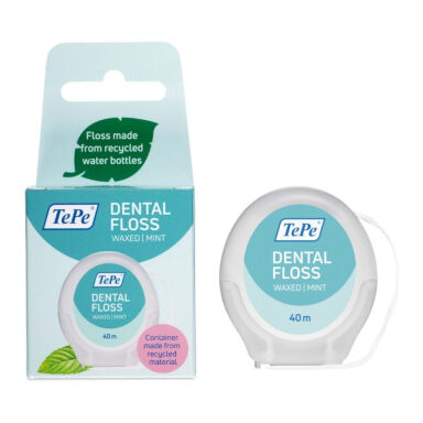 TePe Dental FLOSS 40m - woskowana, pęczniejąca nitka do zębów o smaku miętowym